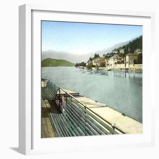 Lenno (Italy), the Village Seen from Lake Como, Circa 1890-Leon, Levy et Fils-Framed Photographic Print