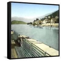 Lenno (Italy), the Village Seen from Lake Como, Circa 1890-Leon, Levy et Fils-Framed Stretched Canvas