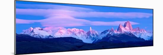 Lenticular Clouds and Pre-Dawn Light over Mountains, Mt Fitzroy, Cerro Torre, Argentine Glaciers...-null-Mounted Photographic Print