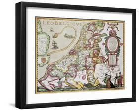 Leo Belgicus: Belgium And Netherlands Old Map In The Form Of A Lion-marzolino-Framed Art Print