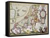 Leo Belgicus: Belgium And Netherlands Old Map In The Form Of A Lion-marzolino-Framed Stretched Canvas