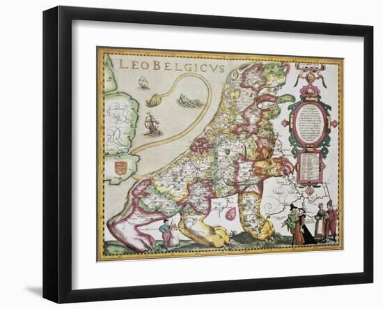 Leo Belgicus: Belgium And Netherlands Old Map In The Form Of A Lion-marzolino-Framed Art Print