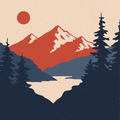 Vintage Mountain Landscape. Vector Illustration' Prints