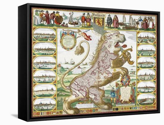 Leo Hollandicus' by Nicolas Visscher.A Map Of Holland-Visscher-Framed Stretched Canvas