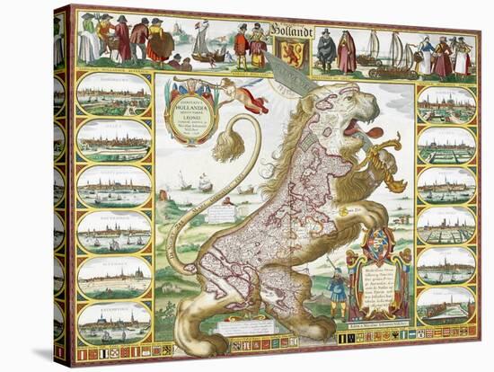 Leo Hollandicus' by Nicolas Visscher.A Map Of Holland-Visscher-Stretched Canvas