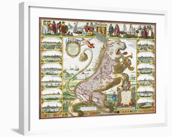 Leo Hollandicus' by Nicolas Visscher.A Map Of Holland-Visscher-Framed Giclee Print