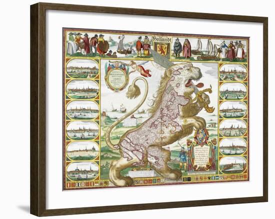 Leo Hollandicus' by Nicolas Visscher.A Map Of Holland-Visscher-Framed Giclee Print