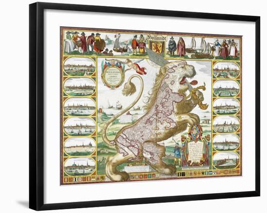 Leo Hollandicus' by Nicolas Visscher.A Map Of Holland-Visscher-Framed Giclee Print