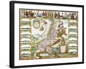 Leo Hollandicus' by Nicolas Visscher.A Map Of Holland-Visscher-Framed Giclee Print