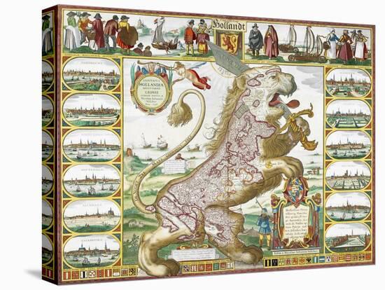 Leo Hollandicus' by Nicolas Visscher.A Map Of Holland-Visscher-Stretched Canvas