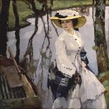 On the Shore (Young Woman Walking on a River Shore)-Leo Putz-Framed Stretched Canvas