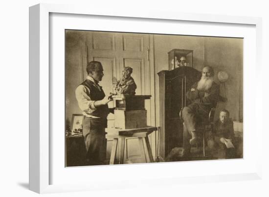 Leo Tolstoy and the Sculptor Prince Paolo Troubetzkoy-Sophia Andreevna Tolstaya-Framed Giclee Print