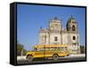 Leon, American Yellow Bluebird Bus Driving Past San Juan Church, Nicaragua-Jane Sweeney-Framed Stretched Canvas