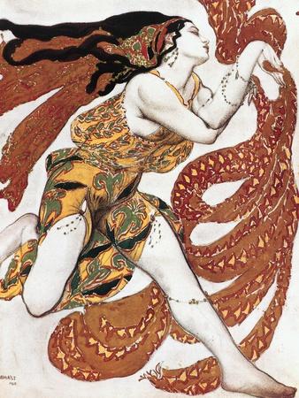 Costume sketch for a Bacchante, from the ballet " Narcissus", mythological poem ,1911.