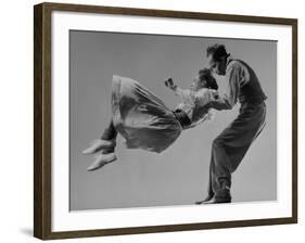 Leon James and Willa Mae Ricker Demonstrating a Step of the Lindy Hop-Gjon Mili-Framed Premium Photographic Print