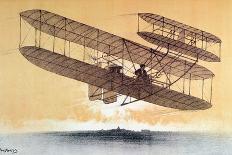 Wilbur Wright (1867-1912) in His 'Flyer', before 1914 (Colour Litho)-Leon Pousthomis-Mounted Giclee Print