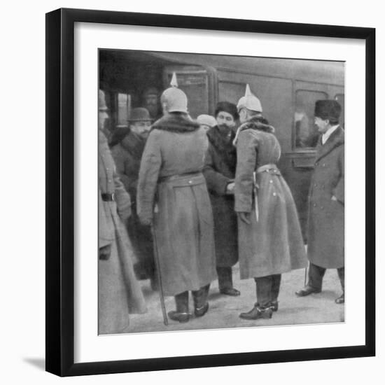 Leon Trotsky Arriving for Peace Negotiations with the Germans, Brest-Litovsk, 7 January 1918-null-Framed Giclee Print