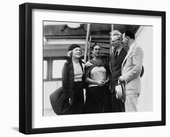 Leon Trotsky with His Wife Natalia Sedova and Mexican Artist Frida Kahlo, 1937-null-Framed Giclee Print