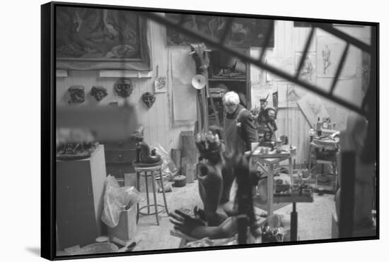 Leon Underwood in his studio with 'Phoenix for Europe', 1969-null-Framed Stretched Canvas