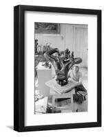 Leon Underwood in his studio with 'Phoenix for Europe', c.1971-72-null-Framed Photographic Print