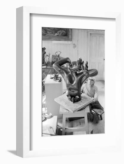 Leon Underwood in his studio with 'Phoenix for Europe', c.1971-72-null-Framed Photographic Print