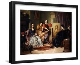 Leonardo Da Vinci Painting the Mona Lisa-Cesare Maccari-Framed Giclee Print