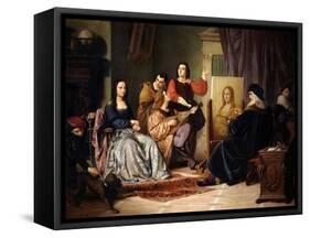 Leonardo Da Vinci Painting the Mona Lisa-Cesare Maccari-Framed Stretched Canvas