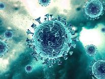 Detailed structure of the coronavirus on a blue background.-Leonello Calvetti-Art Print