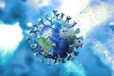 Detailed structure of the coronavirus on a blue background.-Leonello Calvetti-Art Print