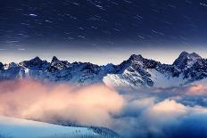 The Milky Way over the Winter Mountains Landscape. Europe. Creative Collage. Beauty World.-Leonid Tit-Photographic Print