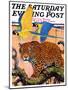 "Leopard and Parrots in Jungle," Saturday Evening Post Cover, September 2, 1933-Paul Bransom-Mounted Giclee Print