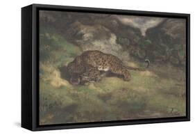 Leopard and Serpent, 1810–75-Antoine Louis Barye-Framed Stretched Canvas