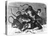 Leopard Attack on Zoo Keeper, 1870-null-Stretched Canvas