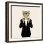 Leopard Dressed up in Tuxedo Adjusting His Bow Tie-Olga_Angelloz-Framed Art Print