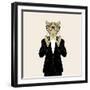 Leopard Dressed up in Tuxedo Adjusting His Bow Tie-Olga_Angelloz-Framed Art Print