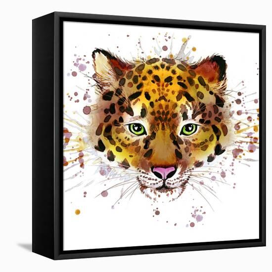 Leopard Illustration with Splash Watercolor Textured Background-Dabrynina Alena-Framed Stretched Canvas