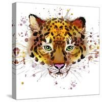 Leopard Illustration with Splash Watercolor Textured Background-Dabrynina Alena-Stretched Canvas