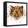 Leopard Illustration with Splash Watercolor Textured Background-Dabrynina Alena-Framed Stretched Canvas