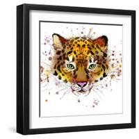 Leopard Illustration with Splash Watercolor Textured Background-Dabrynina Alena-Framed Art Print