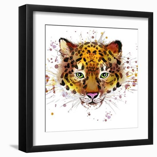 Leopard Illustration with Splash Watercolor Textured Background-Dabrynina Alena-Framed Art Print