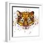 Leopard Illustration with Splash Watercolor Textured Background-Dabrynina Alena-Framed Art Print