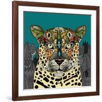 Leopard Queen Teal-Sharon Turner-Framed Art Print