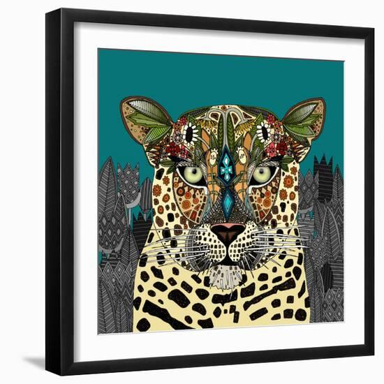 Leopard Queen Teal-Sharon Turner-Framed Art Print