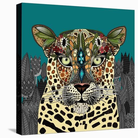 Leopard Queen Teal-Sharon Turner-Stretched Canvas