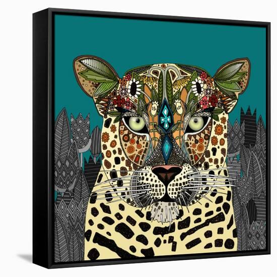 Leopard Queen Teal-Sharon Turner-Framed Stretched Canvas