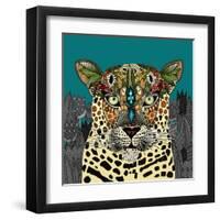 Leopard Queen Teal-Sharon Turner-Framed Art Print