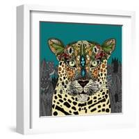 Leopard Queen Teal-Sharon Turner-Framed Art Print