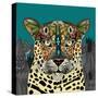 Leopard Queen Teal-Sharon Turner-Stretched Canvas