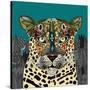 Leopard Queen Teal-Sharon Turner-Stretched Canvas