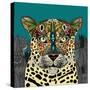 Leopard Queen Teal-Sharon Turner-Stretched Canvas